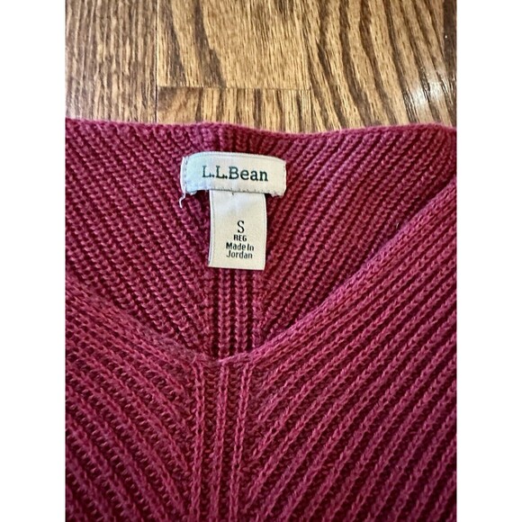 LL Bean Pullover Sweater Womens Sz Small Burgundy Chunky Knit V-Neck Casual EUC - Picture 2 of 7